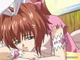 Delightful henti anime bukuri në lepurush kostum përplasën