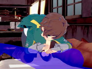Konosuba yaoi - kazuma minēts ar sperma uz viņa mute - japānieši aziāti manga anime spēle netīras saspraude gejs