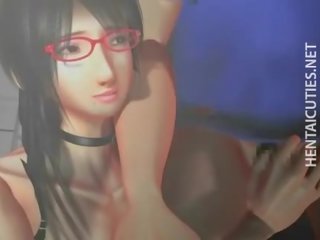 Seductress 3D anime geek young lady gives fellatio