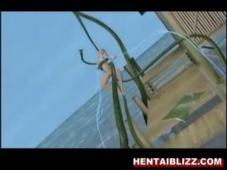 3d hoạt hình hentai slattern được fucked lược qua to tentac