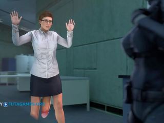 Futa with giant phallus in office, gameplay episode