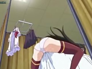 Krūtainas anime brunete masturbācija