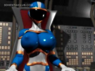 Big boobed anime hero swell marvelous in tight costume