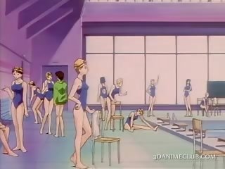 3d anime datter movs henne suveren kroppen i svømmetur dress
