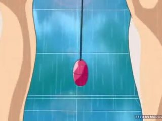 Skaistas maz anime cat jauns dāma ar terrific titties lugas ar a vibrātors uz the duša un sūkā liels putz