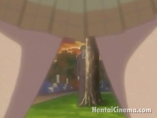 Handsome anime minx v okuliare dildoing ju drobné pička underneath the sukňa v the park