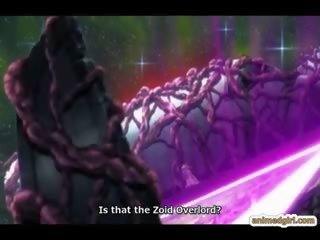 Didelis krūtinė anime prigautas ir poked iki tentacles monstras
