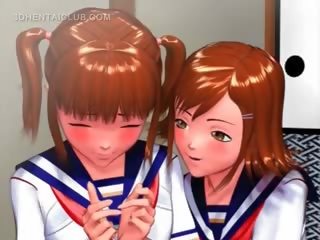 Comel anime muda perempuan menggosok beliau coeds sehat faraj