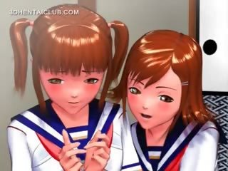 Aranyos anime fiatal női dörzsölés neki coeds egészségtől duzzadó punci
