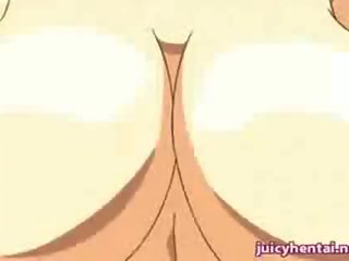 Anime bjonde pleasuring një penis me të saj gjinj