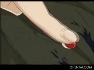 Hentai cô gái tóc vàng thiếu niên liếm và ngón tay slick twat trên các sàn