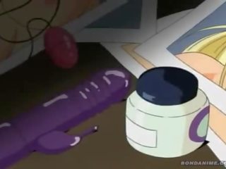 Nasty cartoon streetwalker begs to be untied but still gets her wet pussy and tight Anal filled by a toy