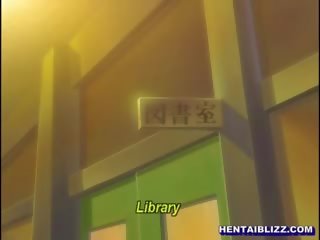 Ogrodzony hentai dziewczyna ciężko poking w the biblioteka pokój