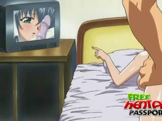Concupiscent hentai minx fingers slit through panties and plays with .