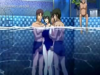 Três barulhento pregos a foder um desirable anime sob água