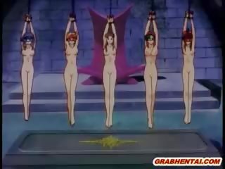 Five hentai merginos prirakintas ir grupė poking iki monstras