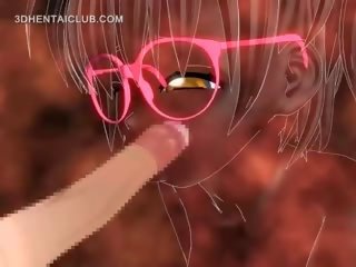 Hentai seduttrice soffiando cazzo prende jizzed su suo occhiali