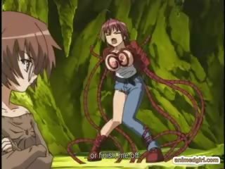 Nahuli anime makakakuha ng squeezed kanya suso sa pamamagitan ng tentacles