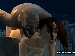 Bewitching 3D babe Fucked in a Graveyard by a Zombie