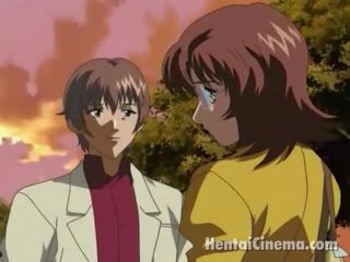 Bojë kafe flokë anime lassie në glbooties jep felatio në një i vështirë lart simpatik në tthis chap park