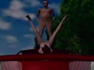 Animado sexo vídeo esclava atado a un polo coño clavado y barajó