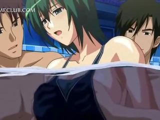 Tre seksuelt aroused studs knulling en herlig anime henhold