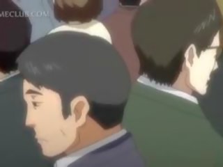 Krūtainas anime noķerti ar nē ticket izpaužas fucked uz the vilciens