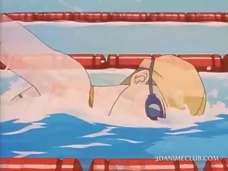 3d anime hezká mov ji horký tělo v plavání oblek