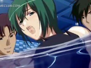 Três concupiscente pregos a foder um attractive anime uva sob água