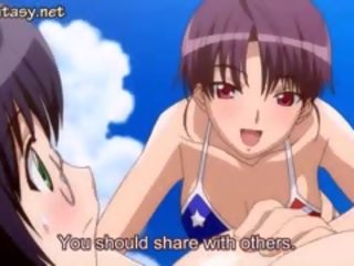 Du anime merginos fingeringas apie paplūdimys
