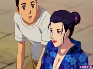 Animasi pornografi geisha mendapat gangbanged dan facialed di luar rumah