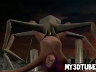3D Redhead femme fatale Gets Fucked Hard By An Alien Spider