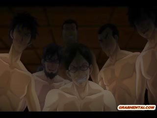 Krūtainas anime trijatā fucked un sejas masāža cummed