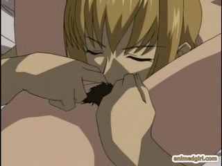 Anime babe gets licked her hairy pussy