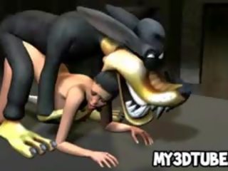 Superior 3D Cartoon Brunette feature Gets Fucked By A Wolf