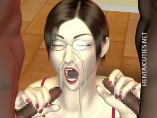 3D anime call girl eat two big black dicks