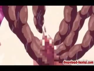 Hentai escolar consigue brutalmente attacked por desagradable tentáculos