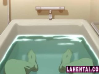 Two hentai girls joins youngster in bath