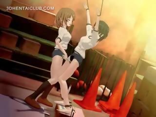 Nakatali pataas hentai anime seductress makakakuha ng puke vibed mahirap