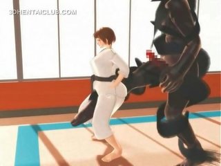Hentai karate filha a engasgar em um maciço johnson em 3d