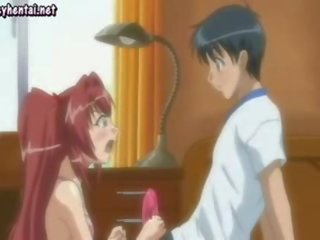 Big tited anime babe jerking a prick