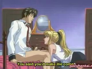 Hentai blonde pleasuring a member with her tits