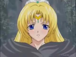 Blonde fascinating hentai anime princess public gangbang